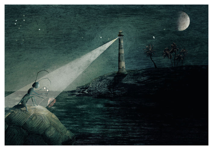 High-quality giclée print of The Lighthouse from the picture book The Big Question by illustrator Kaatje Vermeire, available in A2, A3 and A4