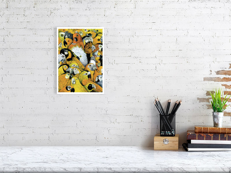 A4 giclée print of Parrots from the picture book The Golden Cage by illustrator Carll Cneut