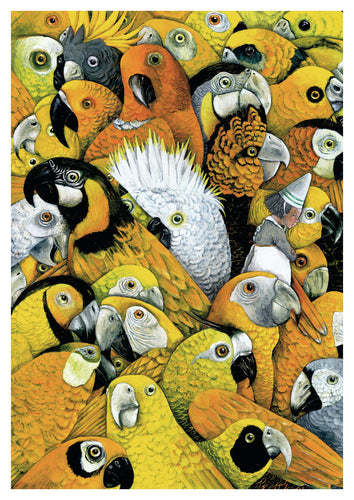 High-quality giclée print of Parrots from picture book The Golden Cage by illustrator Carll Cneut, available in A2, A3 and A4